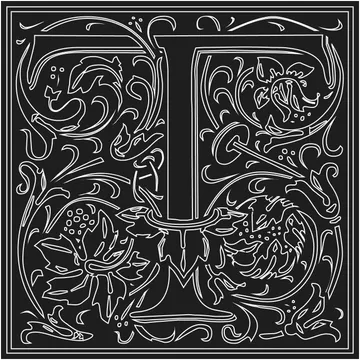 The letter T as a decoratitive drop cap
